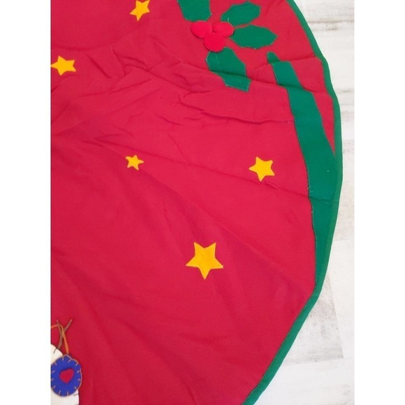 Vintage Sticks Twigs Felt Christmas Tree Skirt Snowman Stars Holly Applique 44" - Picture 5 of 10